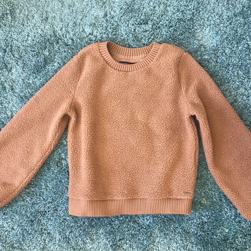 Cute Soft Brown Sherpa Puff Sleeved Sweater!